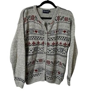 Vintage Weekend Edition Cardigan‎ Womens M Wool Blend Gray Fair Isle Granny
